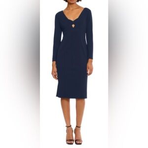 DONNA MORGAN FOR MAGGY NWT LADIE’S KEYHOLE LONG SLEEVE SHEATH DRESS SIZE 10-NAVY